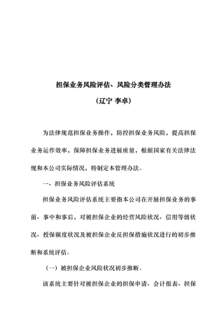 担保业务风险评估与风险分类管理制度