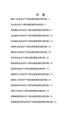掘进二队安全生产与职业病危害防治责任制汇编