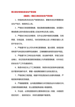 掘进队凿岩工岗位安全生产责任制汇编