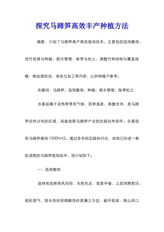 探索马蹄笋高效丰产种植方法