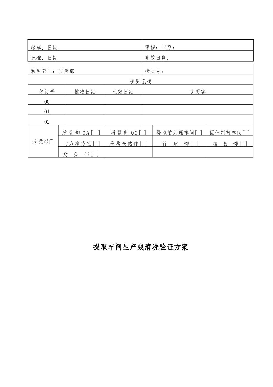 提取车间生产线清洁验证方案_第1页