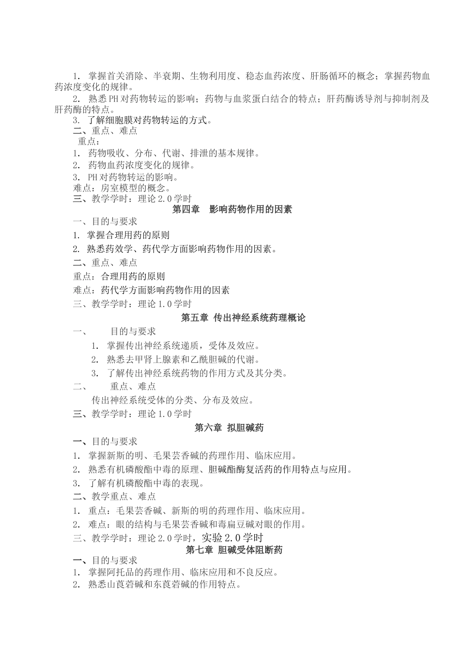 教学大纲doc-邵阳医专临床医学专业药理学教学大纲_第2页