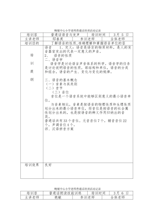 教师普通话培训活动记录文本