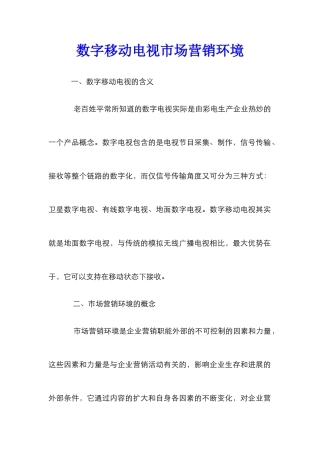 数字移动电视市场营销环境