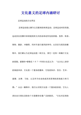 文化意义的足球内涵研讨