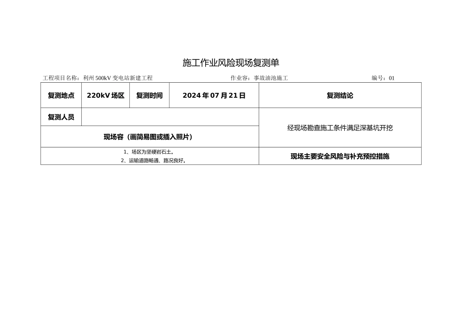 施工作业风险现场复测单_第1页