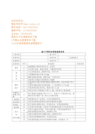 施工升降机安装检查验收表格模板