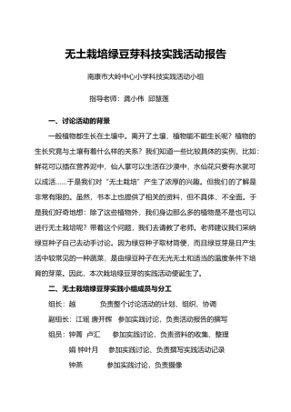 无土栽培绿豆芽的科技实践活动报告正式