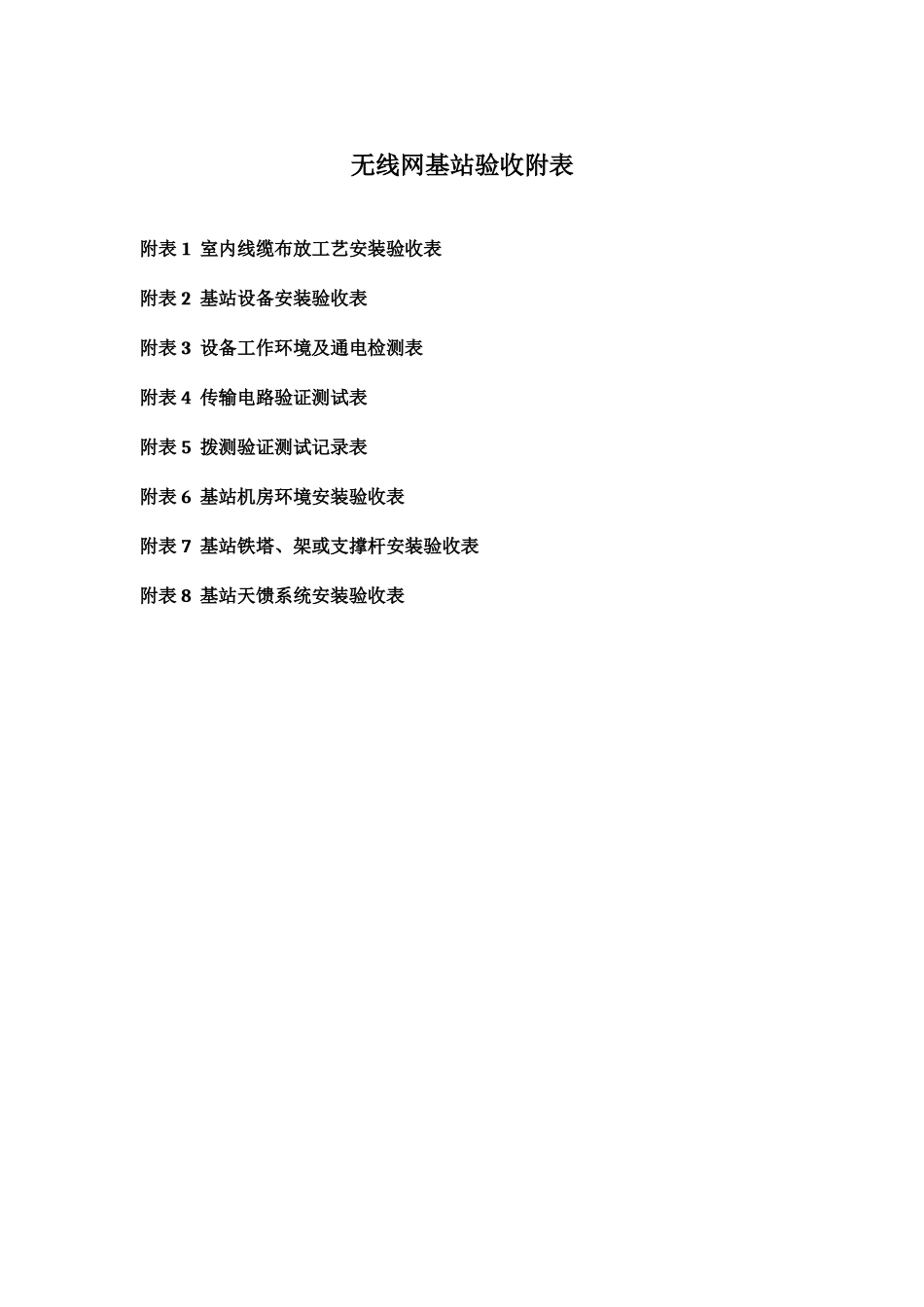 无线网基站新建项目单 基站验收表格_第1页