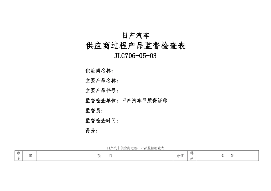 日产供应商过程产品监督检查表_第1页