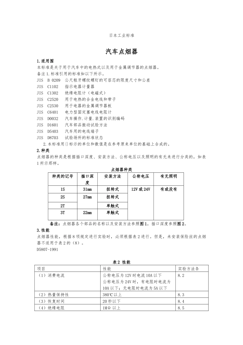 日本工业标准汽车点烟器_第1页