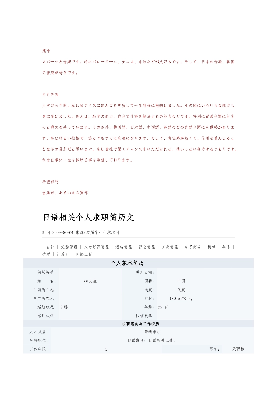 日语相关个人求职简历范文_第3页