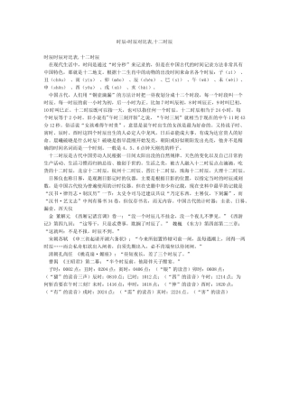 时辰-时辰对照表十二时辰