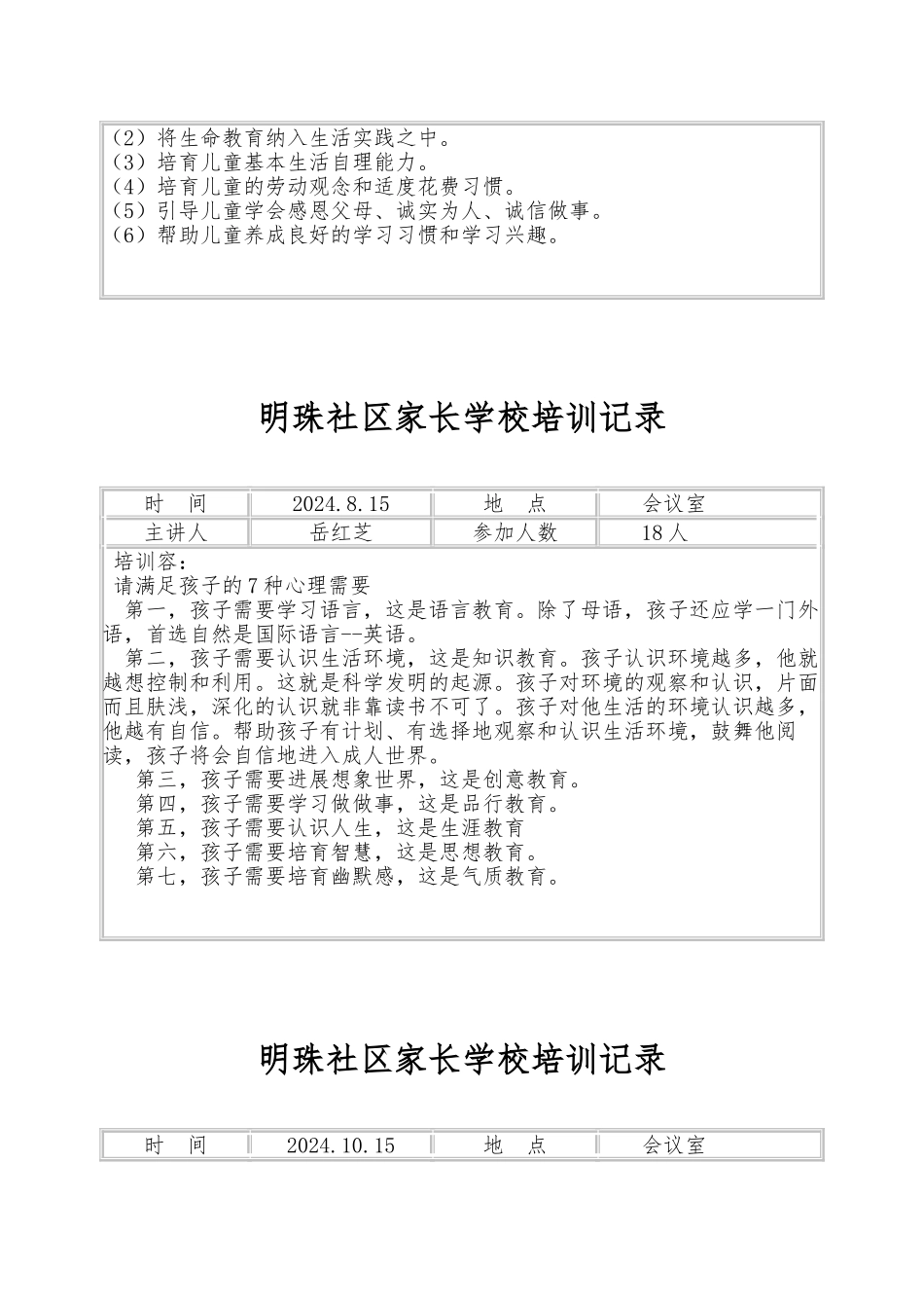 明珠社区家长学校培训记录文本_第2页