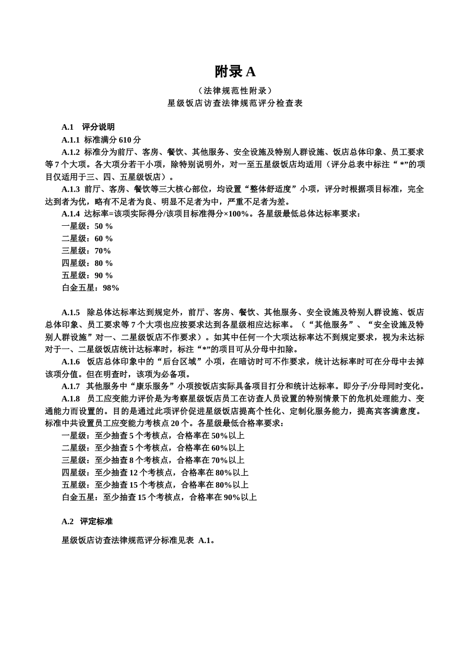 星级复评规范评分表- 星级饭店访查规范  Standards  of  Inspections  on  Star-Rated  Hotels_第1页