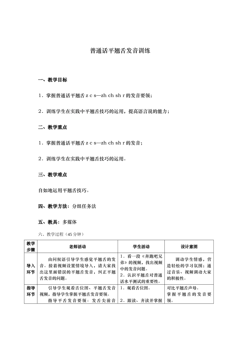 普通话平翘舌发音训练单课教案教学反思_第1页
