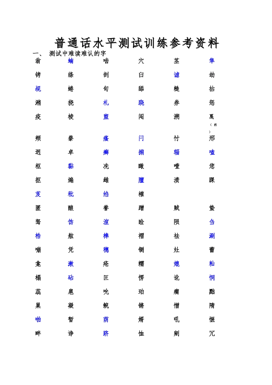 普通话水平测试难认的字_第1页