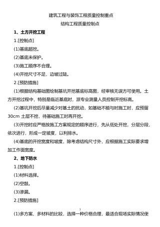 最全的建筑工程质量控制点