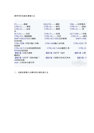 最常用的电脑快捷键大全