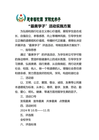 最美阳光学子评选的活动方案