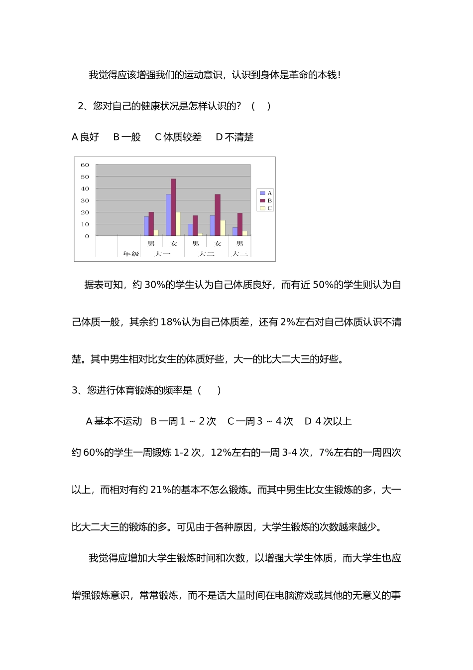 有关大学生课后体育锻炼情况的调查报告_第3页