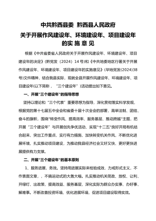 有关开展作风建设年、环境建设年、项目建设年的实施意见