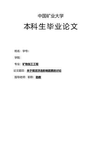 有关煤泥浮选影响因素的分析报告