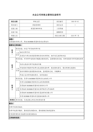 木业公司审核主管岗位说明书.