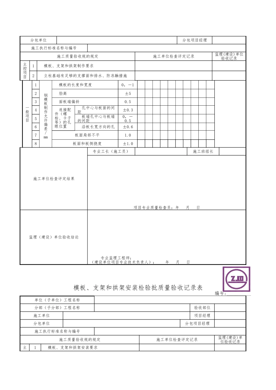 木模板制作检验批质量验收记录表_第2页