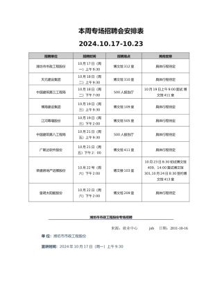 本周专场招聘会安排表