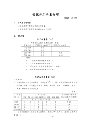 机械加工余量标准
