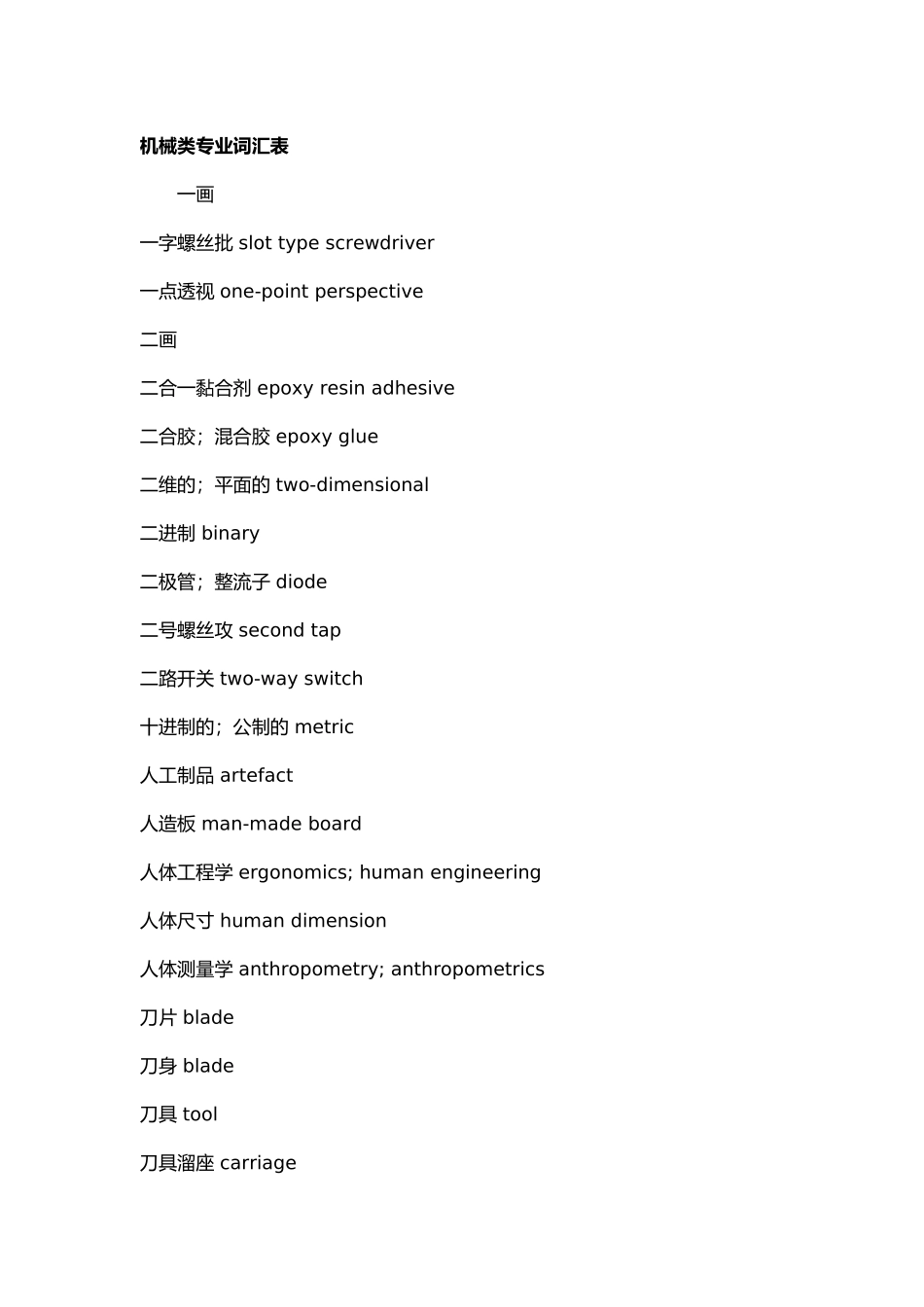 机械类专业词汇表_第2页