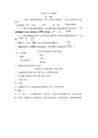 小学语文四年级上册《夜间飞行的秘密》课后练习题 附加答案