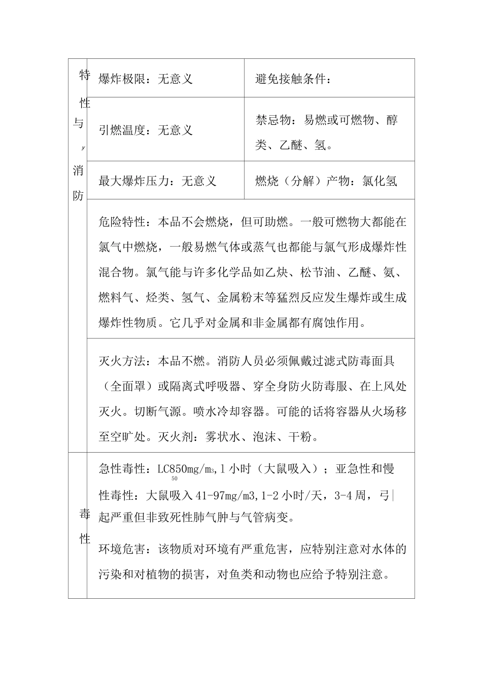 危险化学品液氯危险特性及有害识别表_第2页