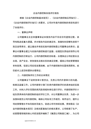 内部控制自评报告书