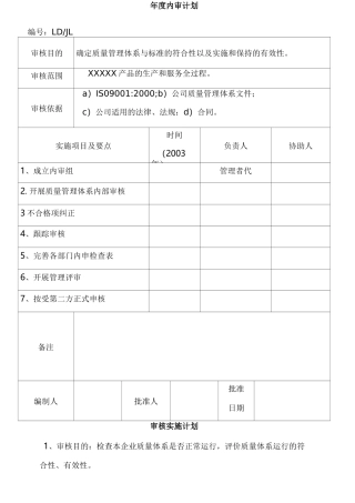 质量管理体系内部审核全套资料