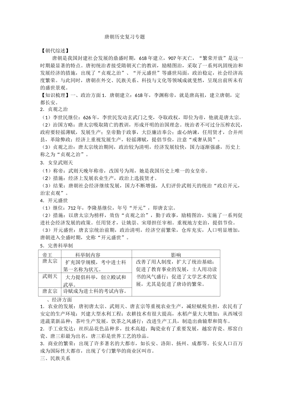 唐朝历史复习专题_第1页