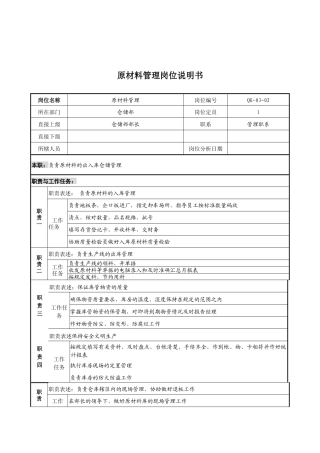 某公司仓储部原材料管理岗位说明书