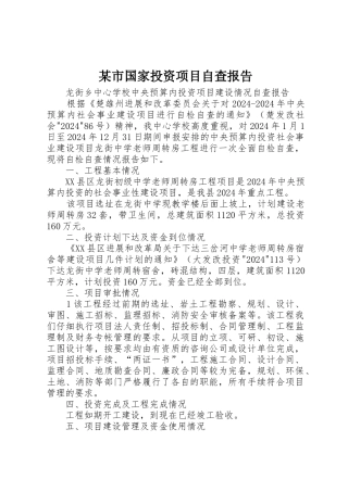 某市国家投资项目自查报告