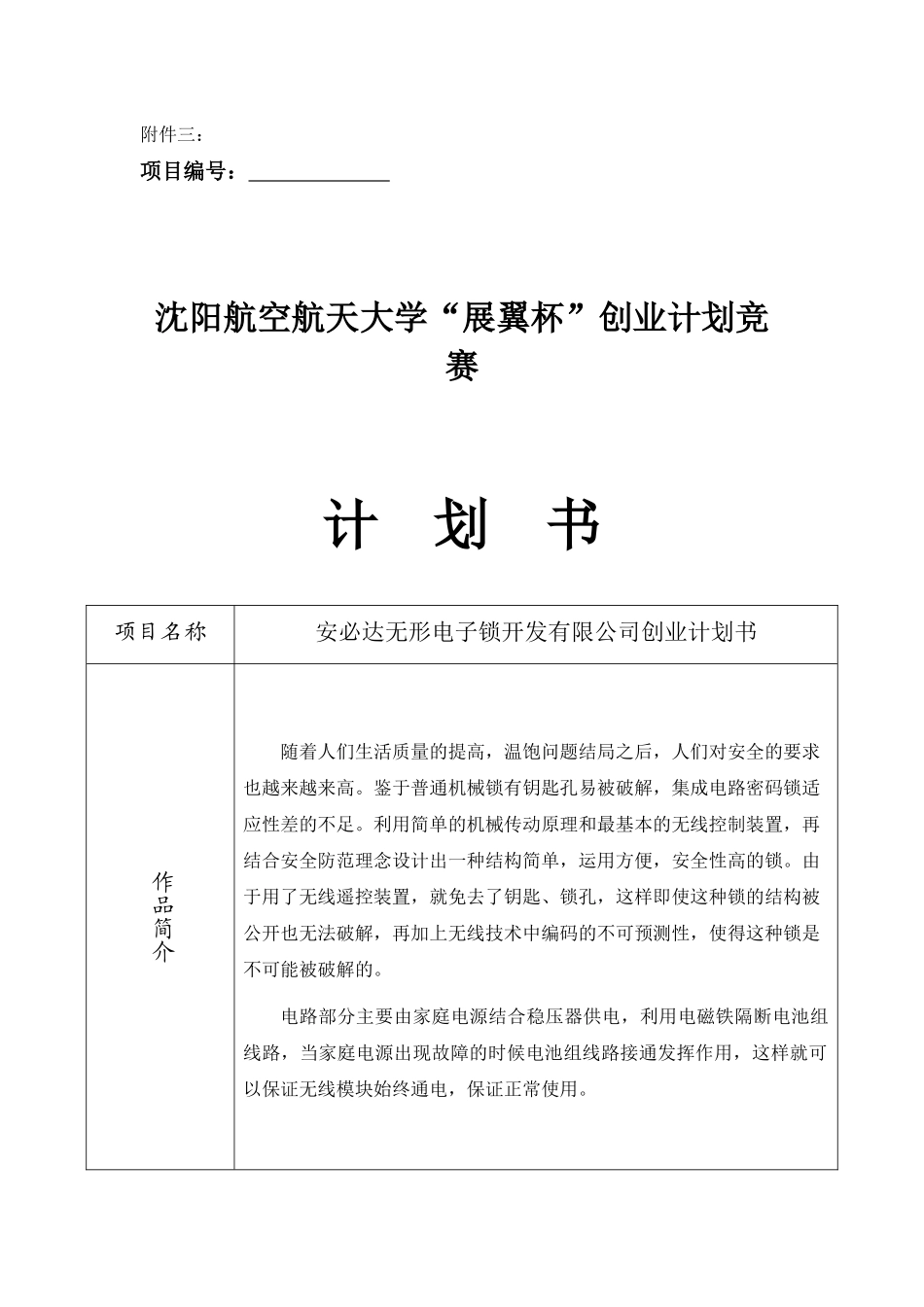 某无形电子锁有限责任公司创业计划书_第2页