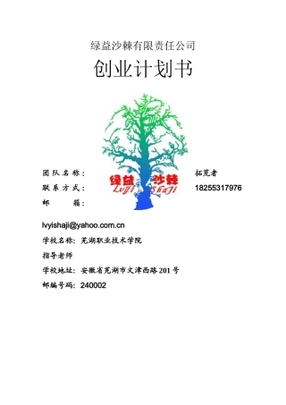 某有限责任公司创业计划书