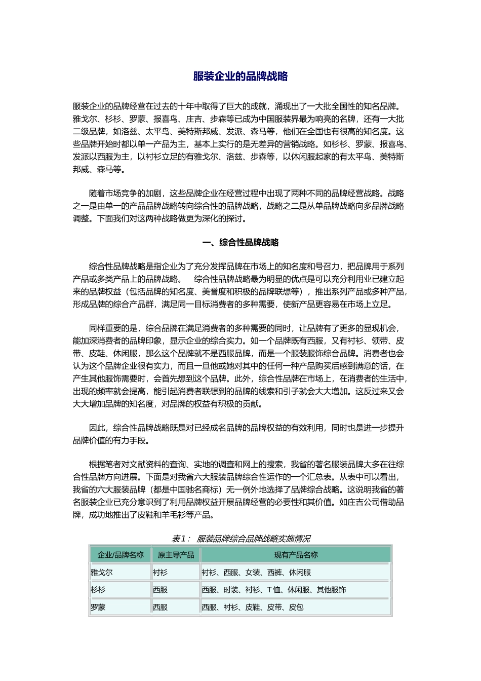 某服装企业的品牌战略分析报告_第1页