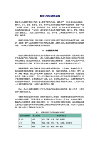 某服装企业的品牌战略分析报告