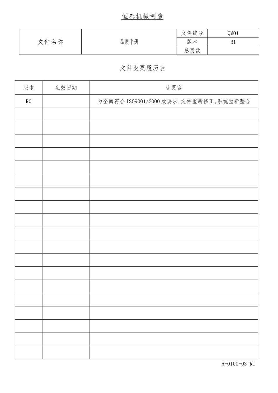 某机械公司经营哲学与品质管理手册范本_第1页