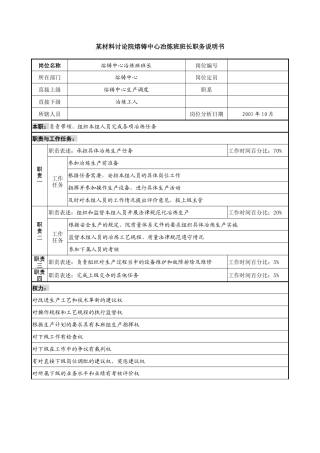 某材料研究院熔铸中心冶炼班班长职务说明书.