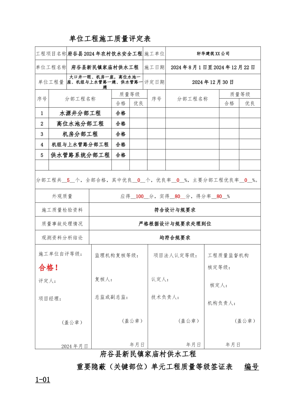 某村供水工程施工质量验收评定表_第2页