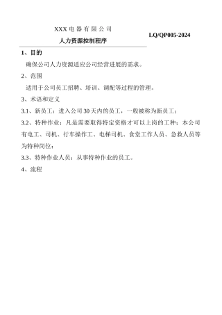 某某公司人力资源控制程序