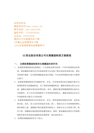 某某公司长期激励制度方案框架