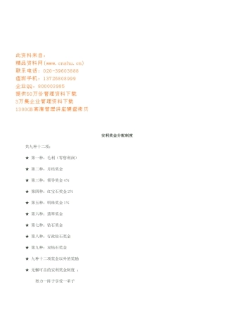 某某奖金分配管理制度