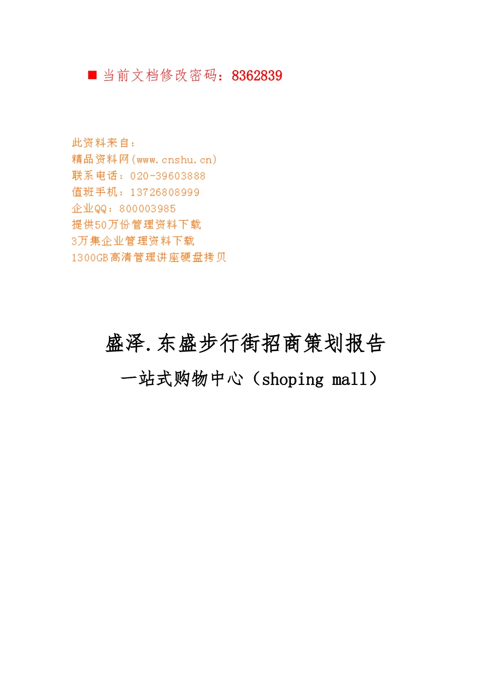 某步行街招商策划报告书_第1页